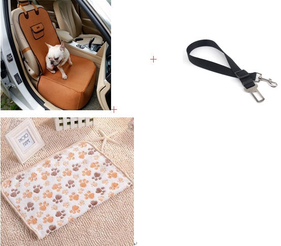 Retro dual-purpose pet car mat front seat cushion for dogs and cats, black and beige plaid design
