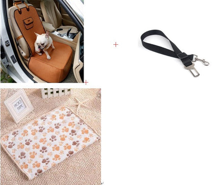 Retro dual-purpose pet car mat front seat cushion for dogs and cats, black and beige plaid design
