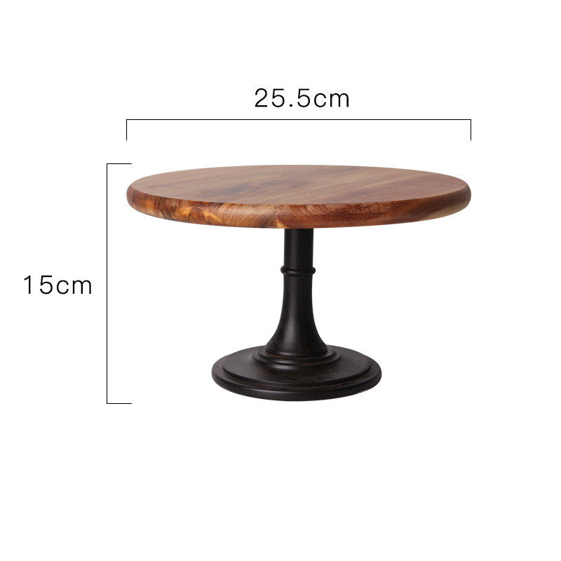Solid wood tray dessert cake stand with raised edge and natural wood grain