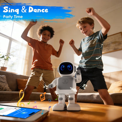GBruno Store AI dancing robot toy for kids with Bluetooth music, programmable moves, interactive learning, and voice assistant features.