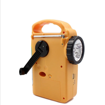 Hand-cranked emergency radio with built-in light and compact portable design
