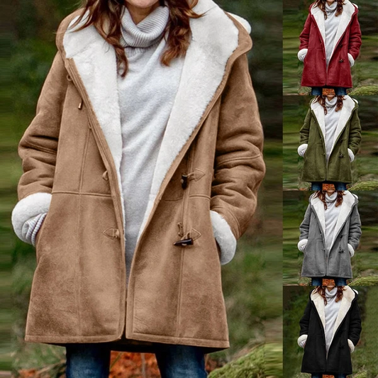 Women's winter button coat, warm hooded jacket with pockets by My Store