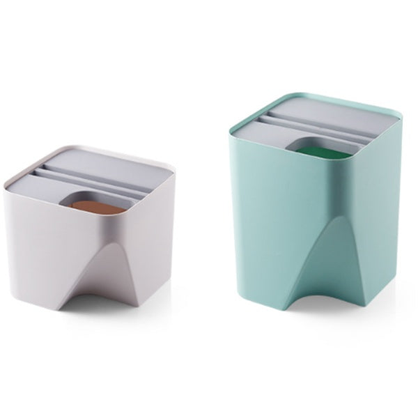 Stacked kitchen trash can recycle bin for dry and wet waste separation in white, suitable for bathroom use