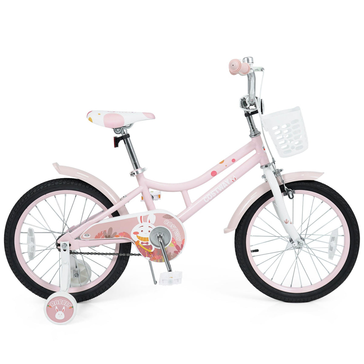 18-inch kids bike by GBruno Store with training wheels, front basket, adjustable seat, and colorful frame for young riders.