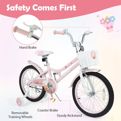 18-inch kids bike by GBruno Store with training wheels, front basket, and adjustable seat for young children.