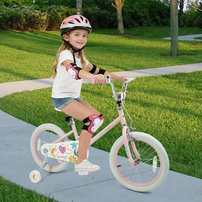 Pink kids bike with stars and moon design, 12-18 inch size with training wheels, suitable for young children.