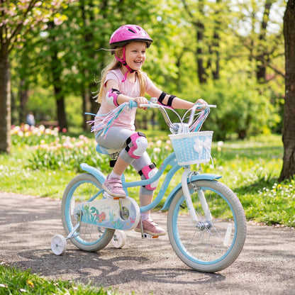 GBruno Store 18-inch kids bike with training wheels and front basket, ideal for young children learning to ride.