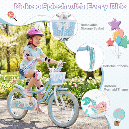 Kids bike by GBruno Store featuring 18-inch wheels, training wheels, and a front basket for young riders.