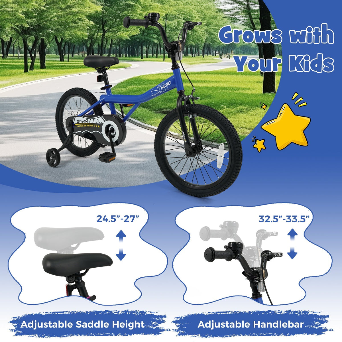 Kids 14-inch navy bike with removable training wheels, designed for young children by GBruno Store.