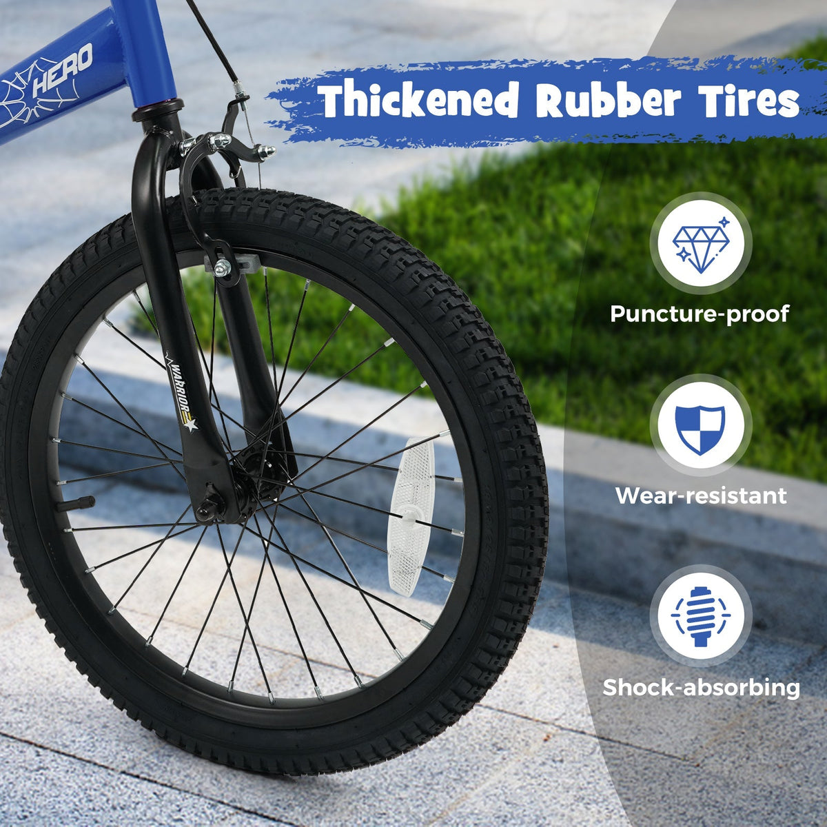 Kids 14-inch navy bike with removable training wheels, suitable for children, featuring a sturdy frame and colorful design.