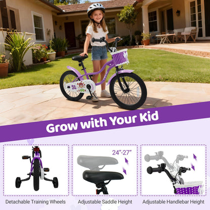 Purple 12-18 inch kids bike with training wheels, GBruno Store, showing a colorful children's bicycle with sturdy training wheels.