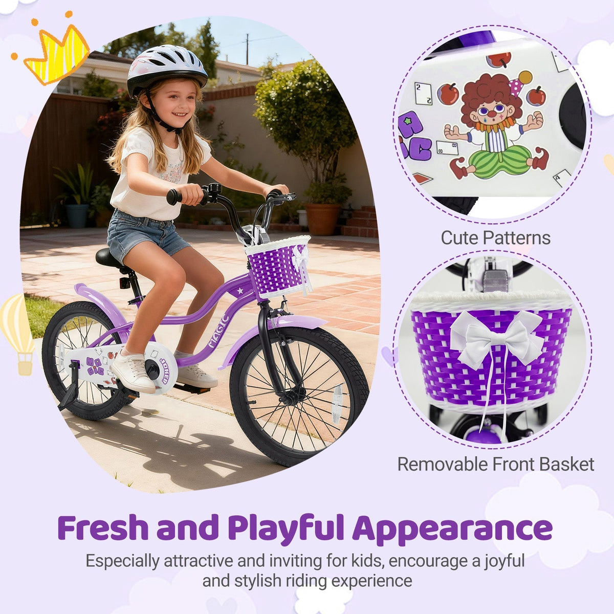 Purple kids bike with training wheels, 12-18 inches, by GBruno Store, suitable for young children learning to ride.
