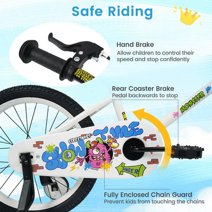 White kids bike with training wheels, 12-18 inch size, suitable for young children, by GBruno Store.