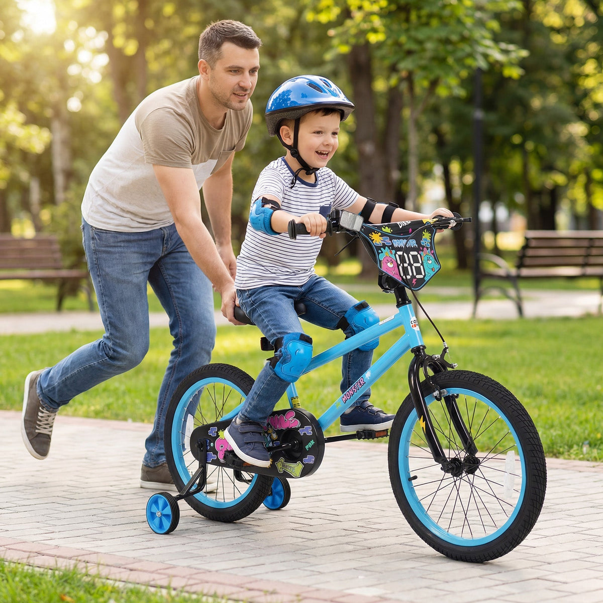Kids 16-inch bike with training wheels from GBruno Store, suitable for children ages 4-7, featuring colorful design and sturdy frame.
