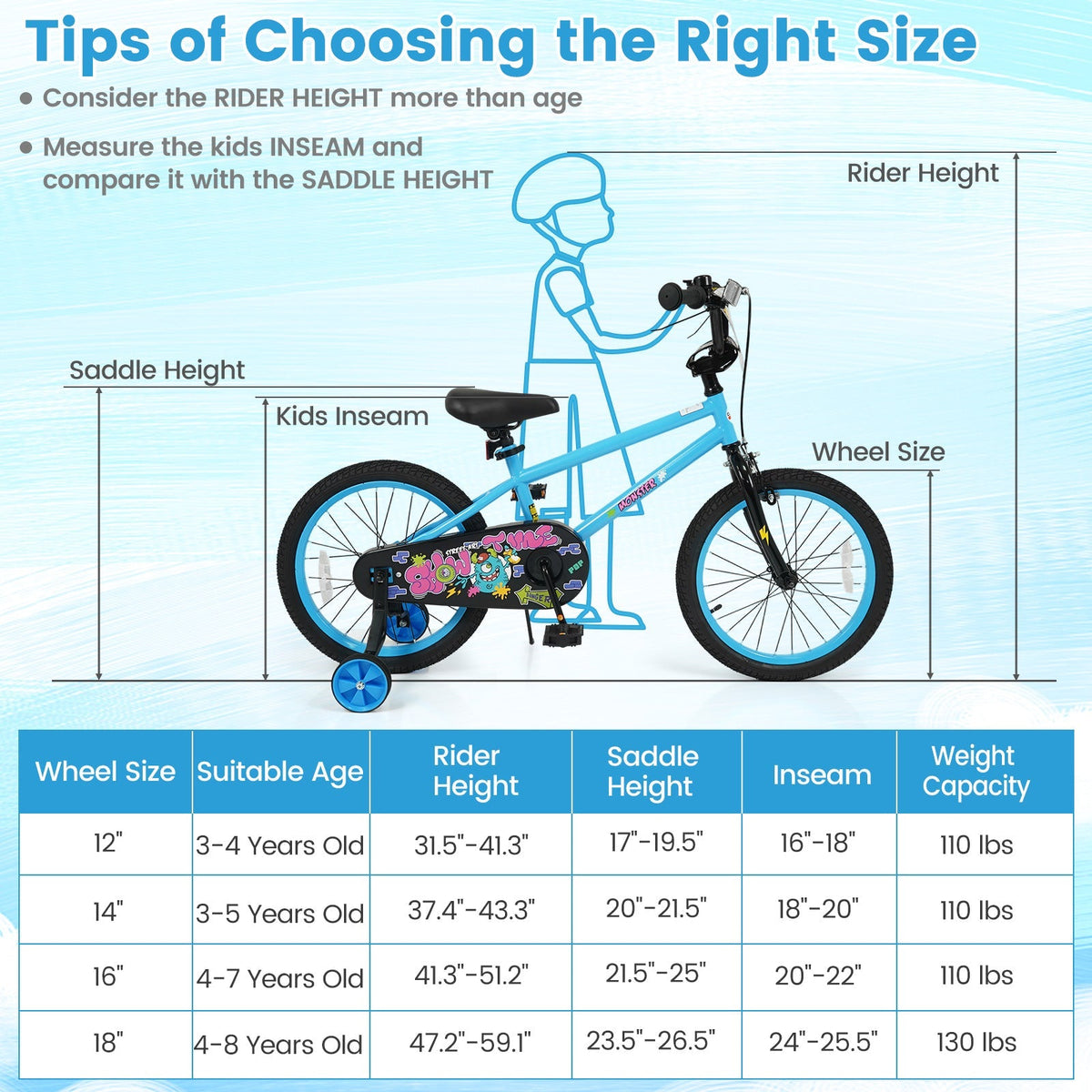 Kids 16-inch GBruno Store bike with training wheels for ages 4-7, featuring a colorful frame and safety grips.