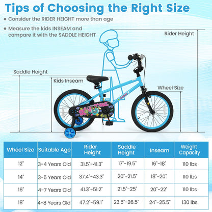 Kids 16-inch GBruno Store bike with training wheels for ages 4-7, featuring a colorful frame and safety grips.