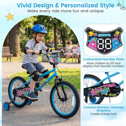 Kids 16-inch bike with training wheels for ages 4-7, featuring colorful frame and safety handlebars, by GBruno Store.