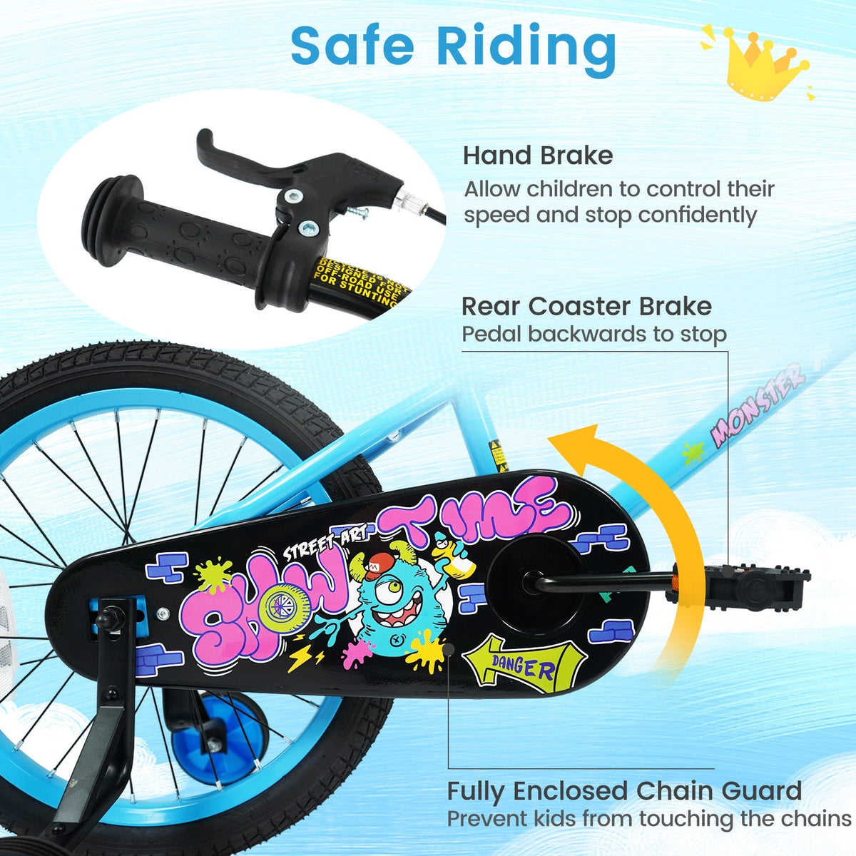 Kids 16-inch bike with training wheels for ages 4-7, featuring colorful frame and sturdy design from GBruno Store.