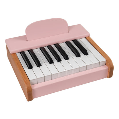 Wooden 18-key kids' piano musical toy with music stand, colorful keys, and compact design for early music learning.