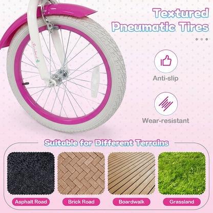 Pink 18-inch kids bike with training wheels and front basket, designed for young children by GBruno Store