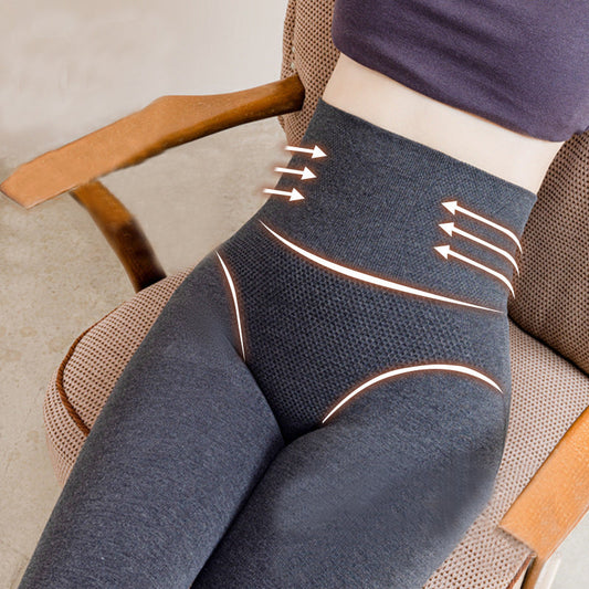 Black winter high-waist leggings with sock-style feet, slim warm pantyhose for women