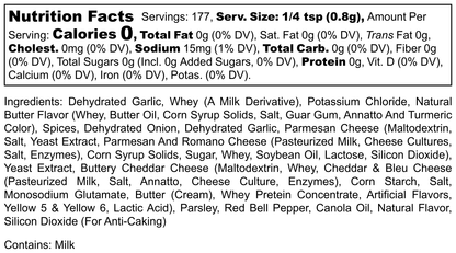 Hi-West Buttery Garlic Seasoning label showing ingredients and nutritional information in a clear, readable format.