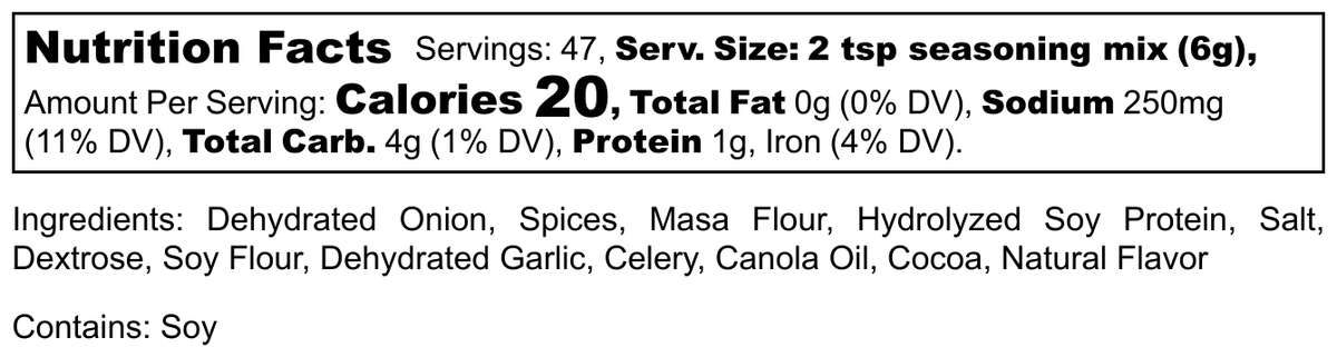 Hi-West Taco Seasoning in a 16oz jar with nutrition label, a flavorful spice blend for tacos and Mexican dishes.
