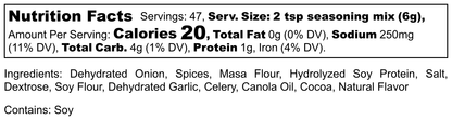 Hi-West Taco Seasoning in a 16oz jar with nutrition label, a flavorful spice blend for tacos and Mexican dishes.