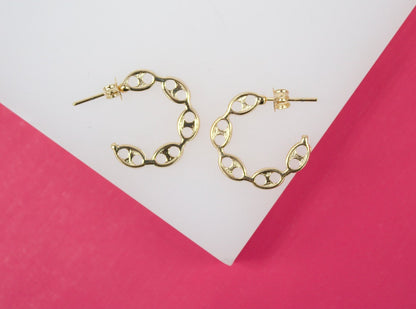 MIA Jewelry 18K gold filled mariner style open hoop earrings, showcasing shiny, smooth circular hoops with open ends.