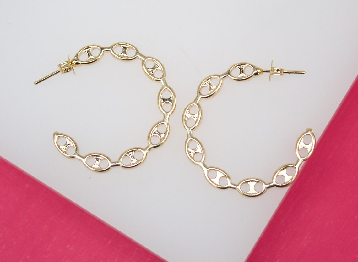 MIA Jewelry 18K Gold Filled Mariner Style Open Hoop Earrings showing shiny gold finish and classic maritime design.