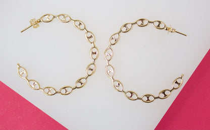 MIA Jewelry 18K gold filled mariner style open hoop earrings, featuring sleek, polished design with a shiny finish.