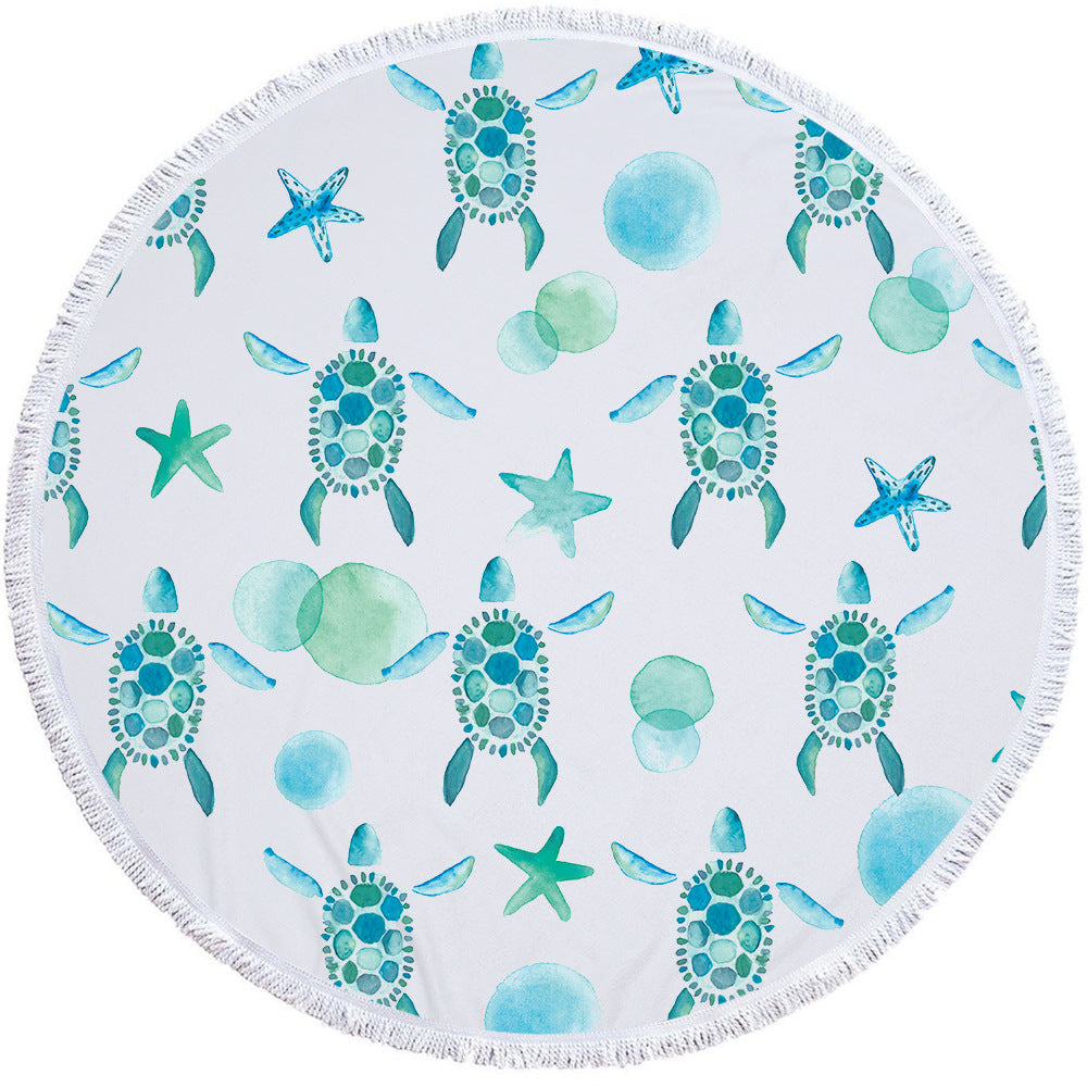 Round microfiber beach towel yoga mat laid flat showing its soft, absorbent fabric and colorful design