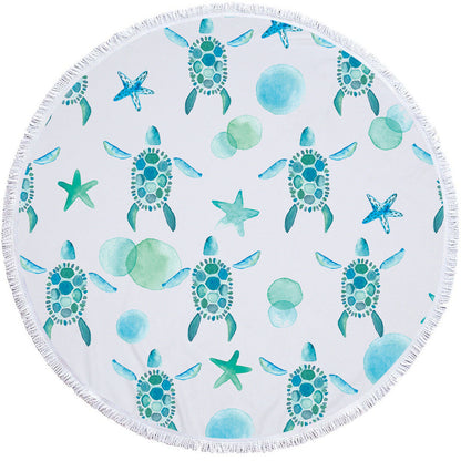 Round microfiber beach towel yoga mat laid flat showing its soft, absorbent fabric and colorful design