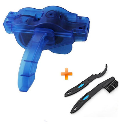 Bicycle maintenance chain cleaner bottle with clean chain illustration