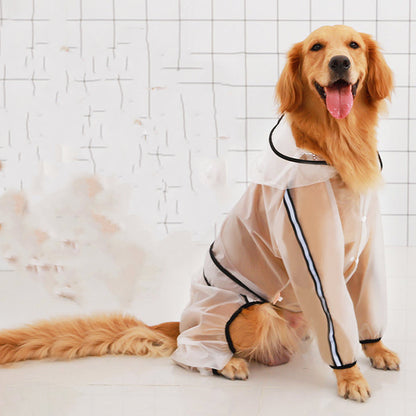 Waterproof raincoat for large dogs in durable black fabric with full-body coverage and adjustable fit