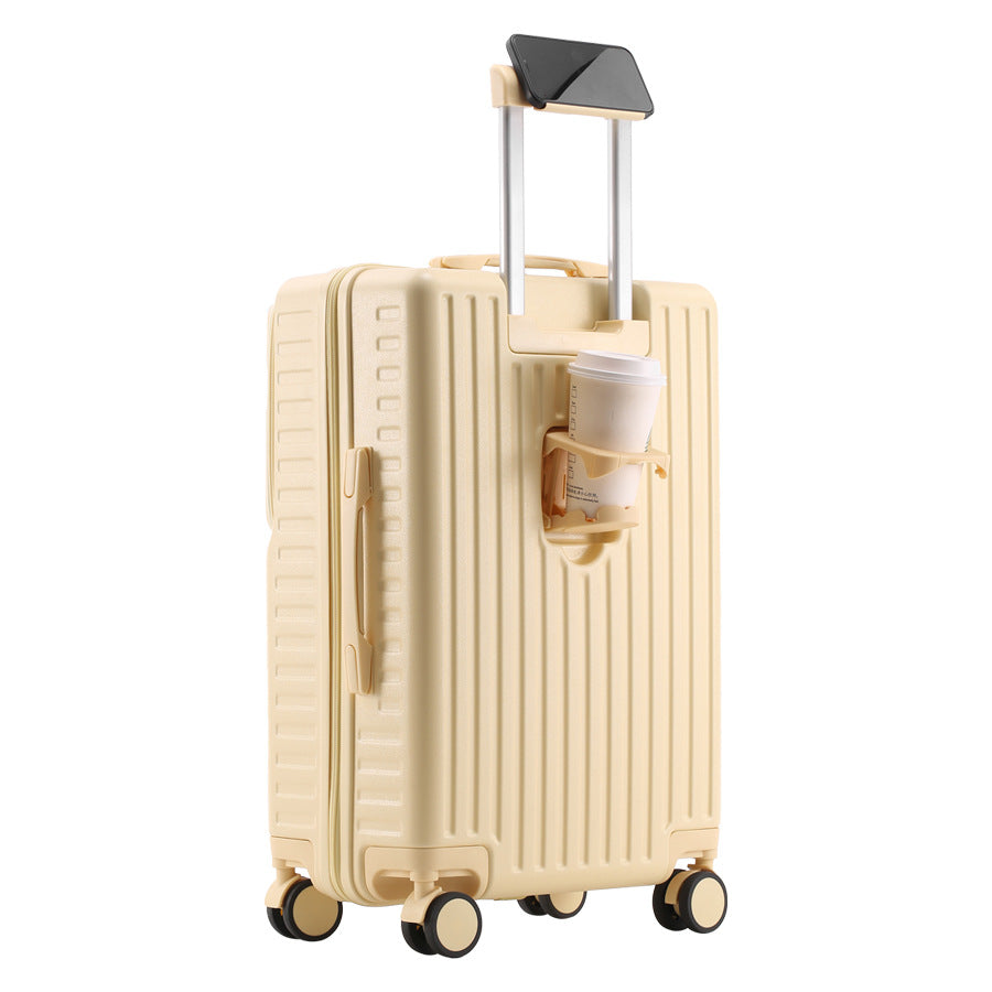 Front fastening multi-functional women's luggage, compact travel case with secure front closure and versatile design