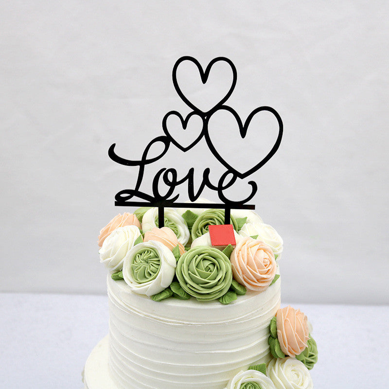 LOVE wedding party acrylic cake insert topper in clear acrylic with elegant lettering