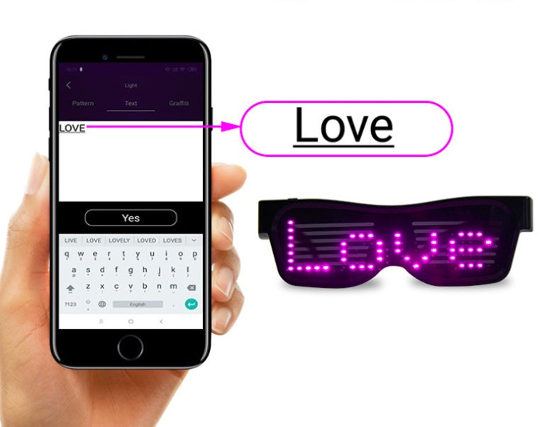 Multicolor party LED glasses with dynamic flashing lights and a futuristic frame