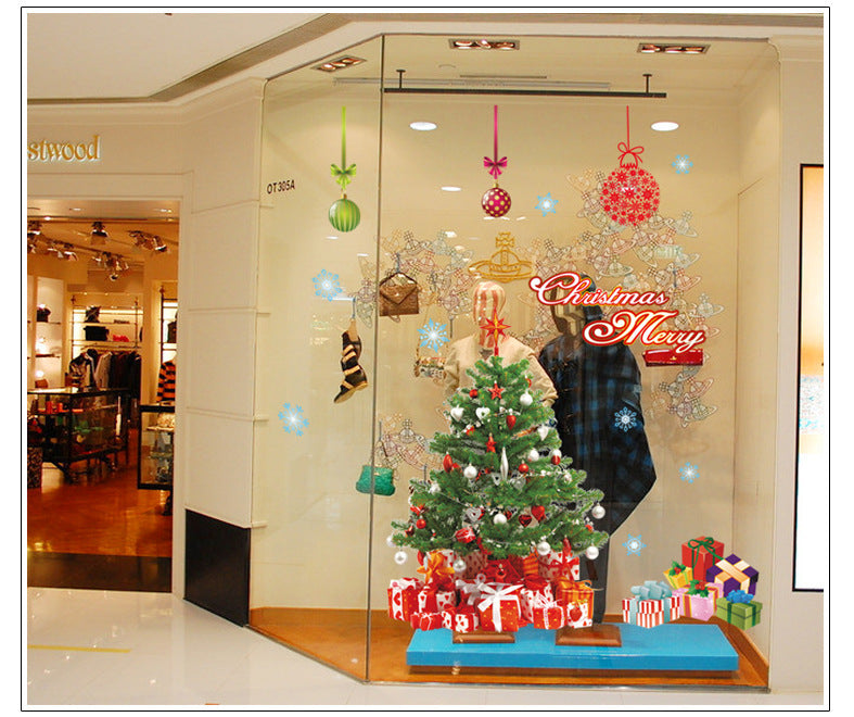 Christmas decorations store window stickers featuring festive holiday designs for glass surfaces