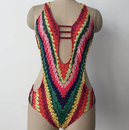Printed bikini women's one piece swimsuit in a colorful all-over pattern