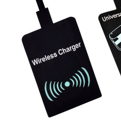 Wireless charger receiver adapter for compatible devices, compact flat design.