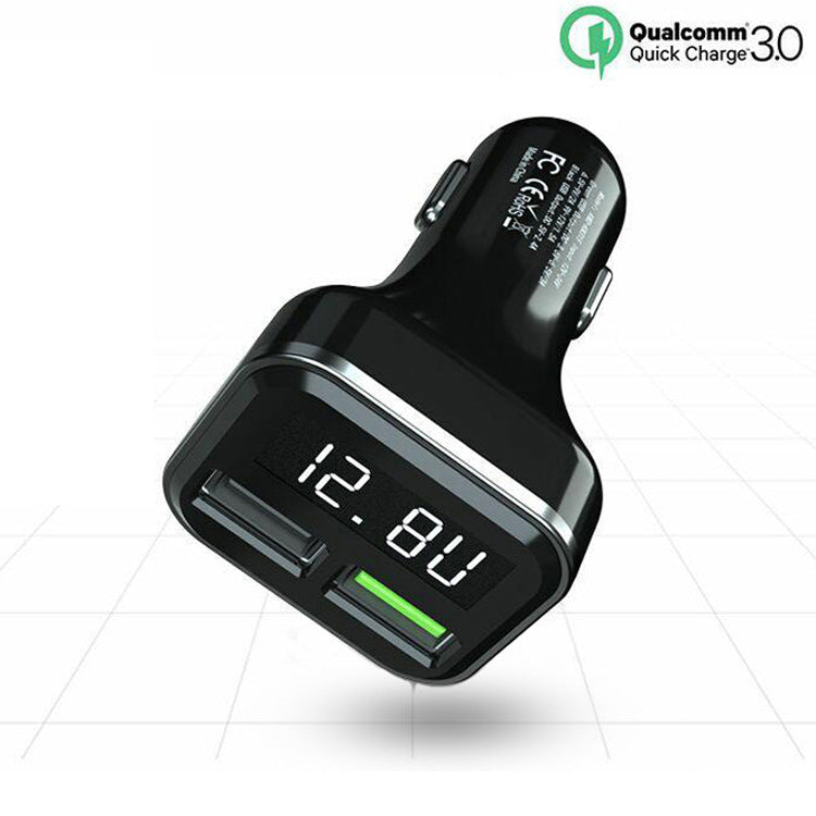 Car charger with digital display by My Store in compact black design