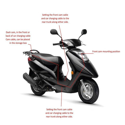 Motorcycle dash cam with compact camera unit for mounting on a motorcycle