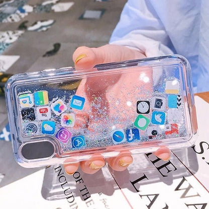 Glittering mobile phone case with sparkling finish, protective phone cover shown front view