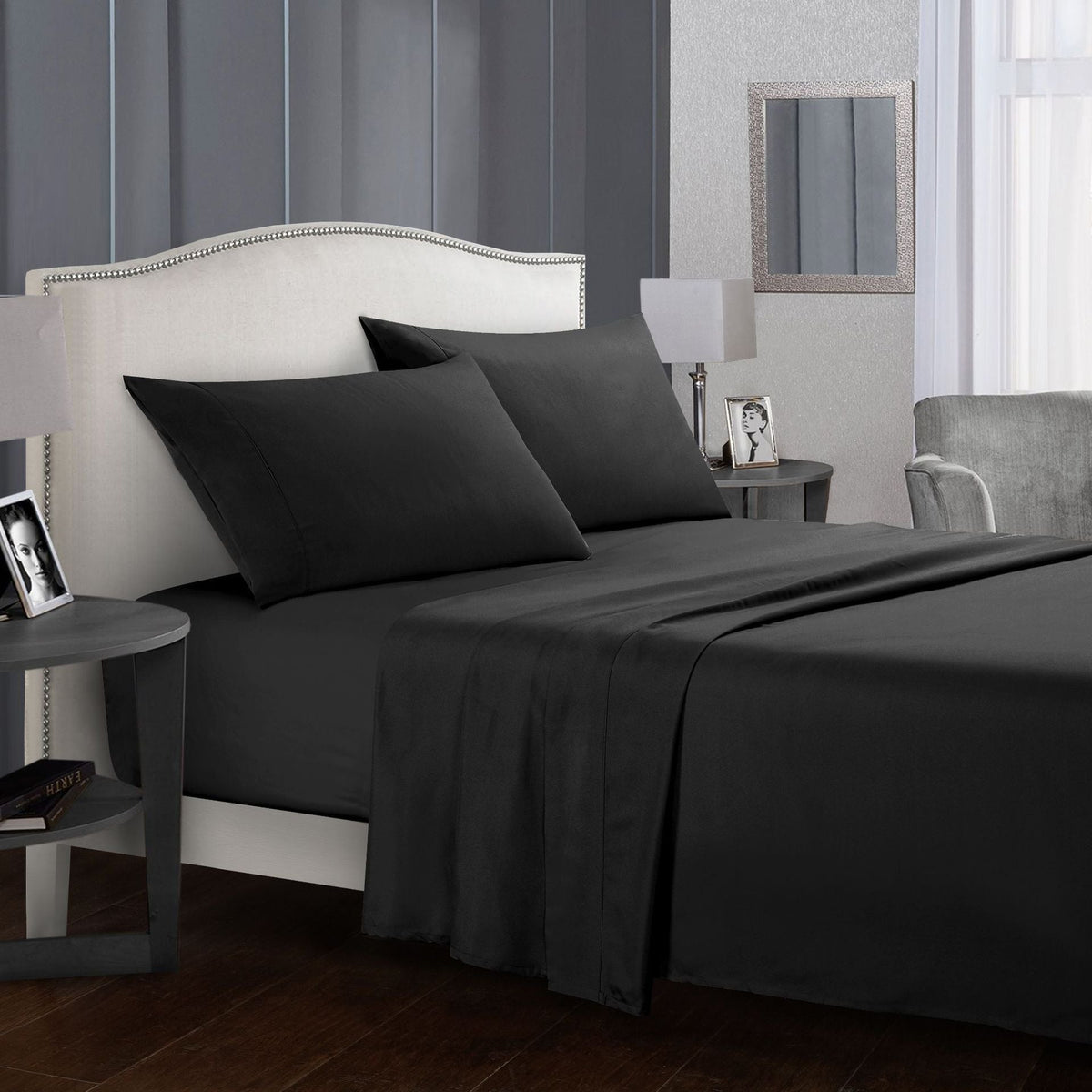 Four-piece bed sheet set by My Store in a coordinated design, showing fitted sheet, flat sheet, and pillowcases
