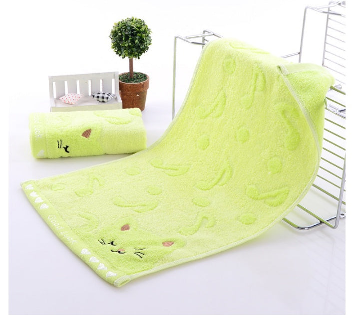 Bamboo fiber kitten face bath towels, soft square towels with cute kitten design