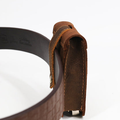Leather key case in black with compact design and secure zip closure