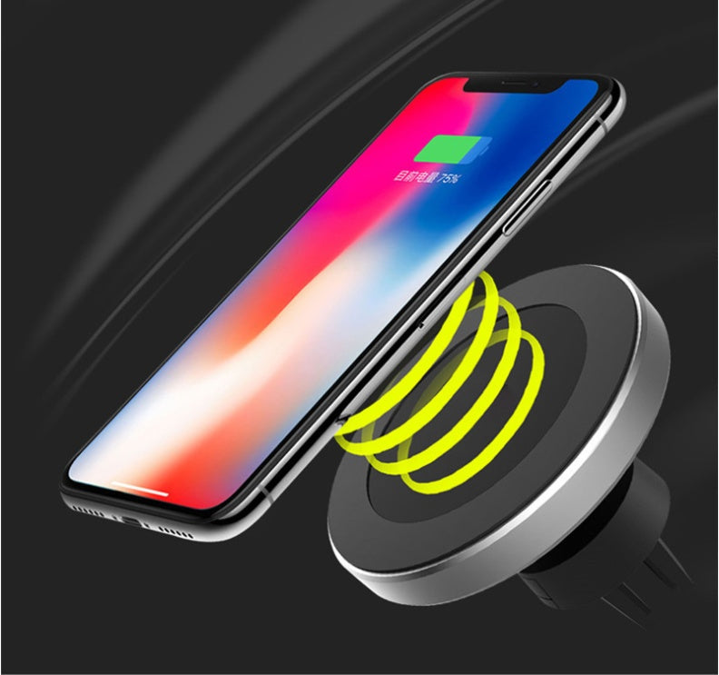 Car magnetic wireless charger mounted on a vehicle dashboard for convenient phone charging