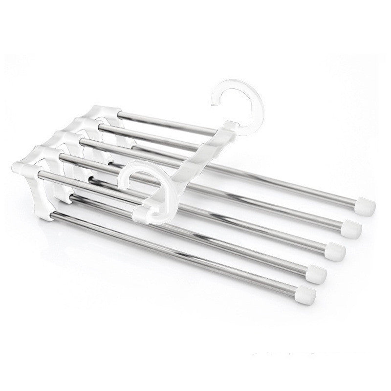 5-in-1 stainless steel wardrobe hanger with multiple slots for clothes and pants racks