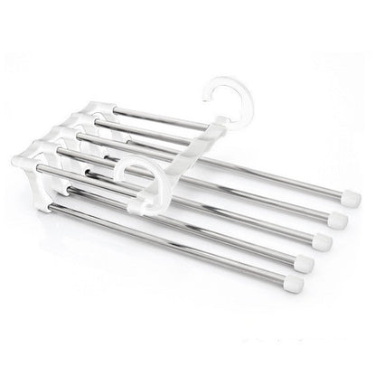 5-in-1 stainless steel wardrobe hanger with multiple slots for clothes and pants racks